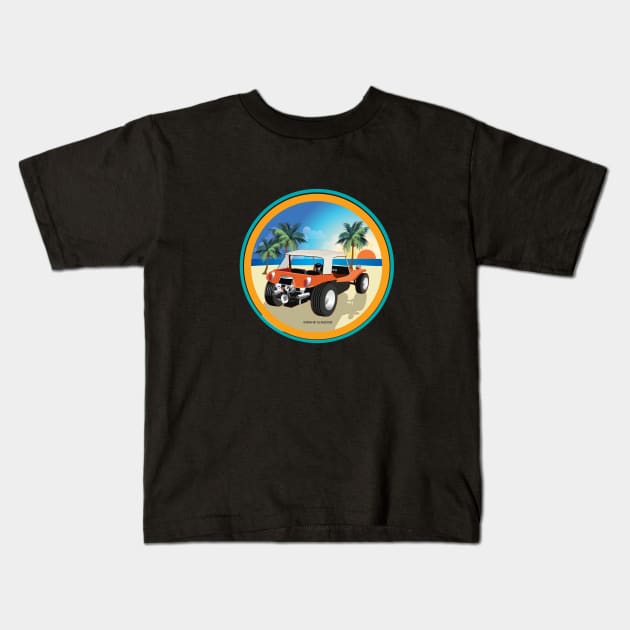 Dune Buggy Back with Sunset Kids T-Shirt by PauHanaDesign